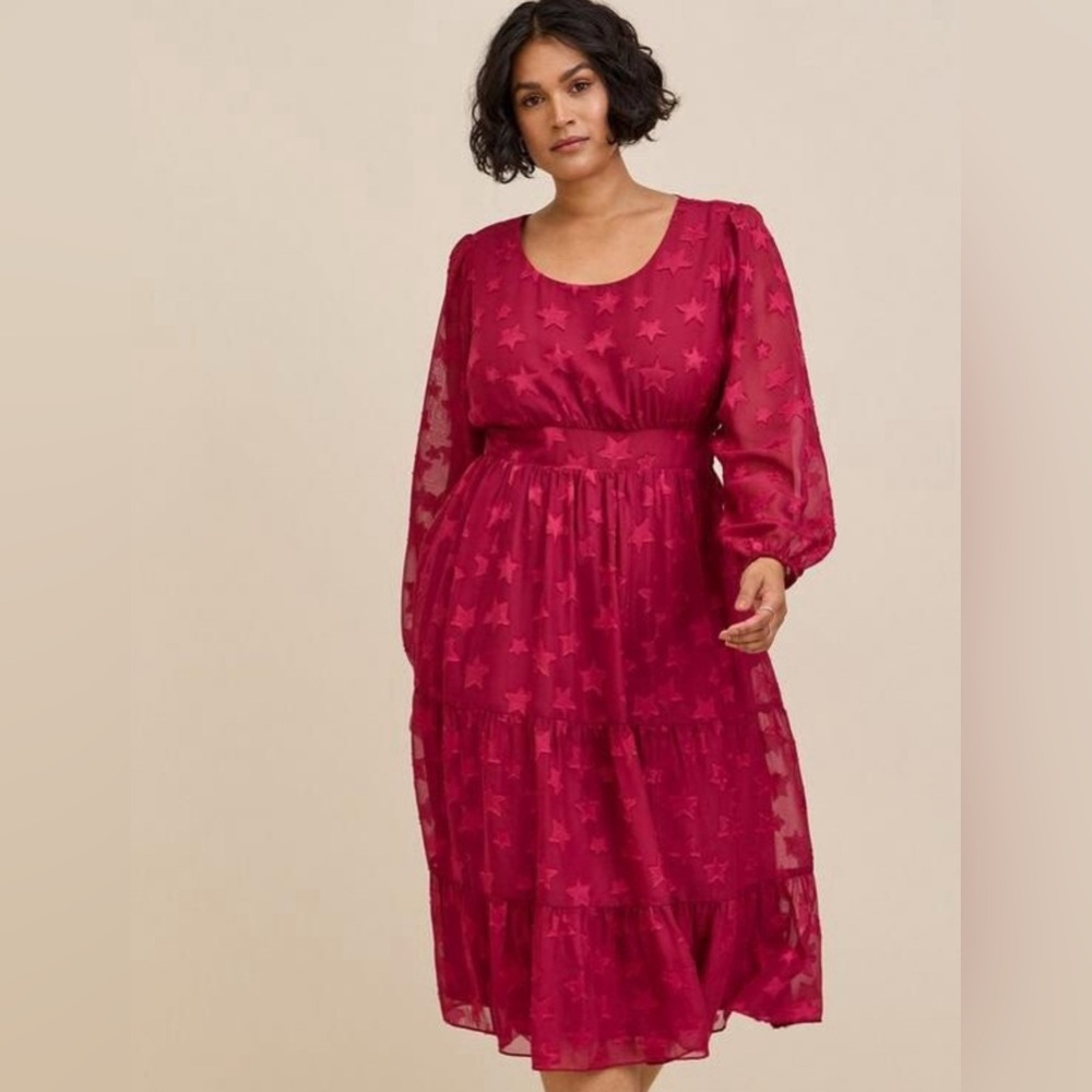 Torrid Burgundy Star Long Sleeve Dress